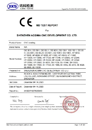 奥斯玛折弯机检测报告图片，展示设备质量认证和技术检测数据，确保产品性能和安全标准。